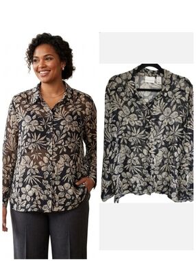 Alfred Dunner plus size black and white sheer floral blouse women's plus size 16